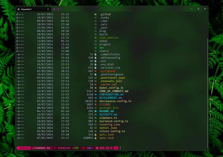 Directory listing, with Terminal Icons installed